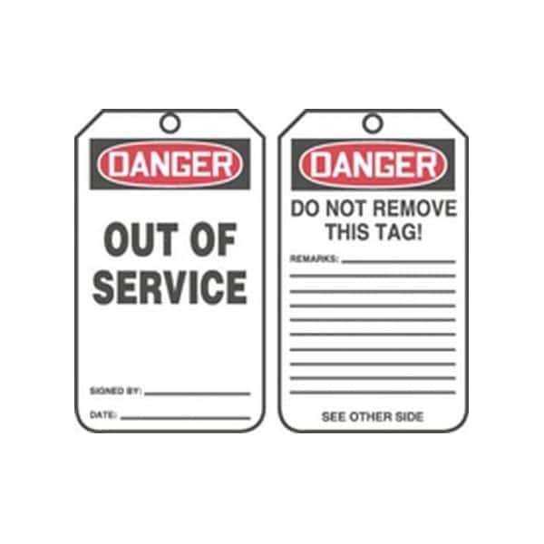 Accuform Safety Tags, DANGER OUT OF SERVICE, 8.5inx 3.875in, RP-Plastic, 25PK MDT288PTP - main